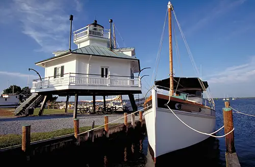Saint Michaels Maryland boat and light house